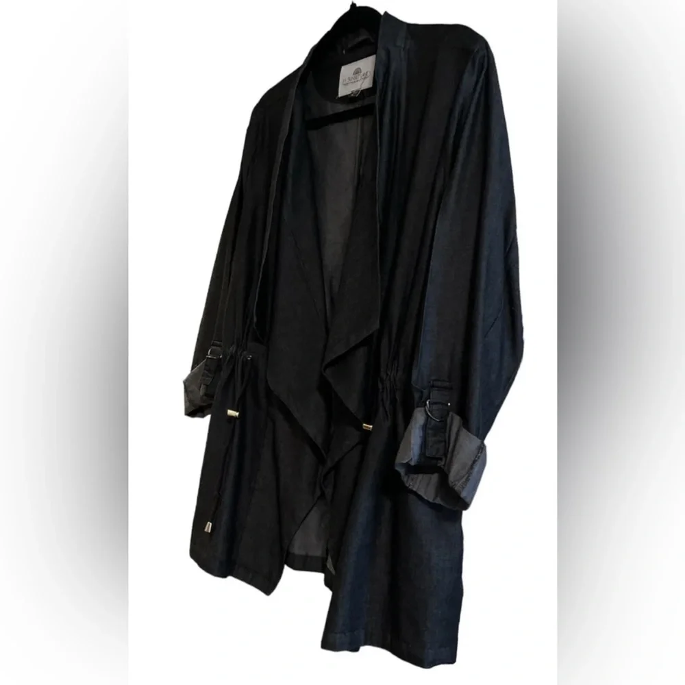 New 🌟 Chambray Dark Wash Open Cinched Waist Kimono Jacket - Picture 5 of 5